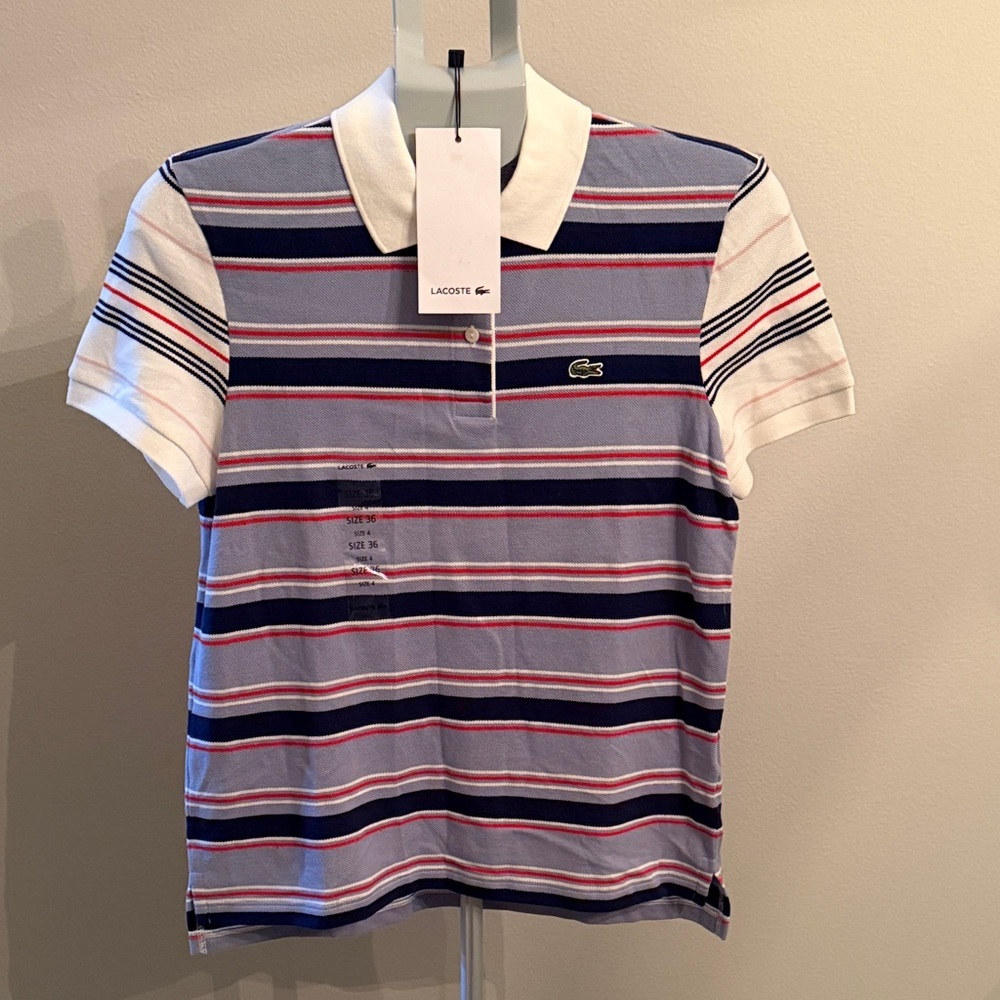 Lacoste White Polo with Subtle Stripes